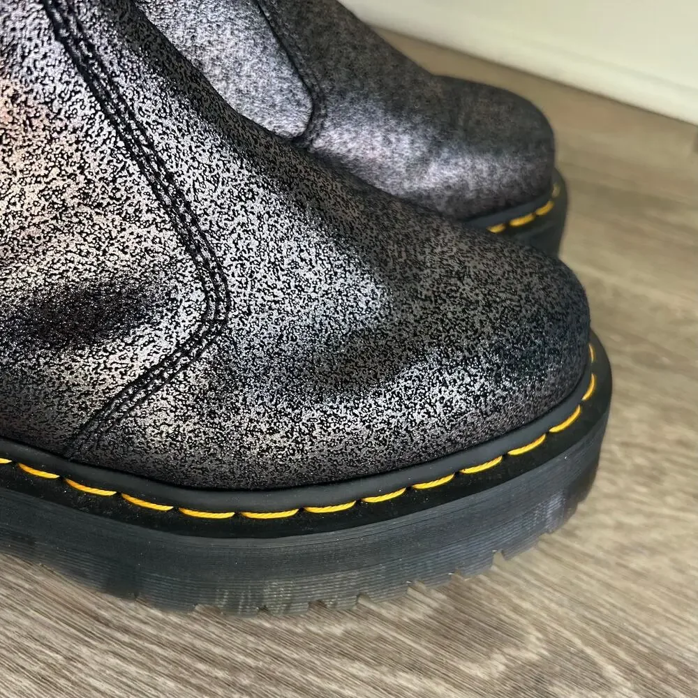 Dr Martens 2976 Quad Faux Fur Platform Chelsea Boot Black Metallic US 9 EU 41